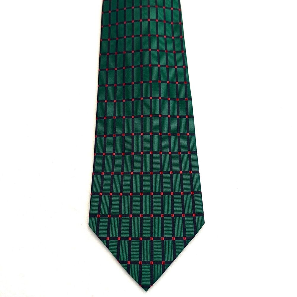 Holiday Cheer by J.S. Blank & Co 100% Silk Green Geometric Christmas Necktie 59"